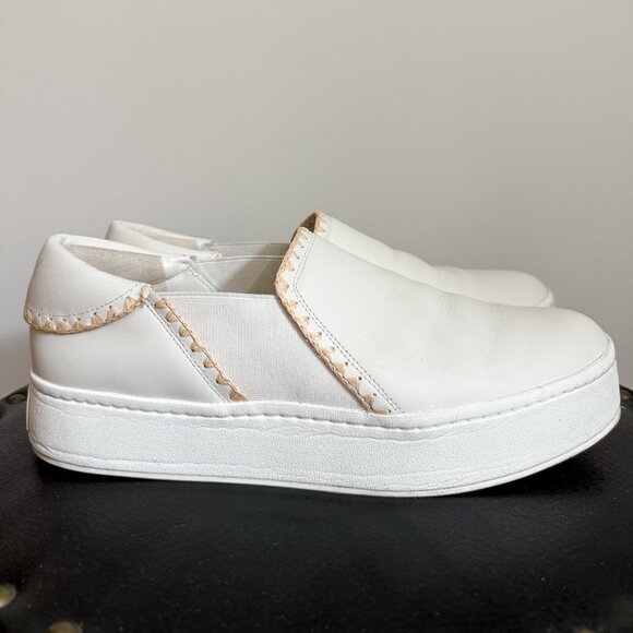 VINCE - Warren Raffia-Trim Leather Sneaker - White - Size 10 - Picture 1 of 14